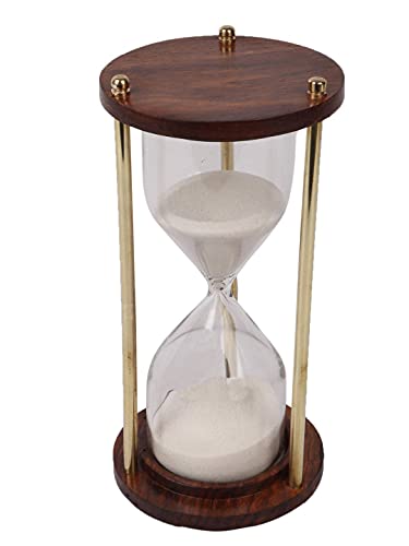 Image of Wooden and Brass Multi Color Sand Timer Hour Glass Sandglass Clock Ideal for Exercise Tea Making Antique Nautical Decor Theme Height 5.5 Inches 5 Minutes (White)