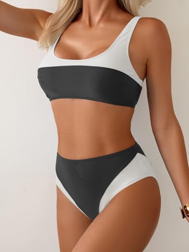 B2prity Women's Bikini Set Two Piece Swimsuit Color Block Slimming Bathing Suit High Waisted Scoop Neck Swimwear4