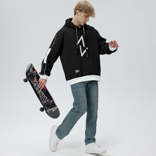 Men's Hoodie Patchwork Contrast Color Hoodies Casual Baggy Sweatshirt Pullover3