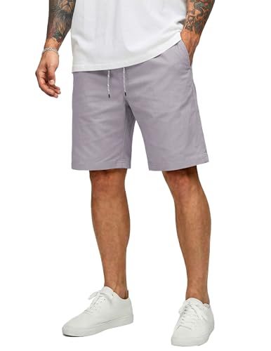 COOFANDY Shorts for Men 9 inch Cotton Chino Summer Fashion Pull on Golf Walking Shorts Light Grey