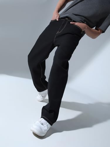 Image of Hubberholme Men Black Cotton Fabric Relaxed Fit Mid-Rise Stretchable Jeans