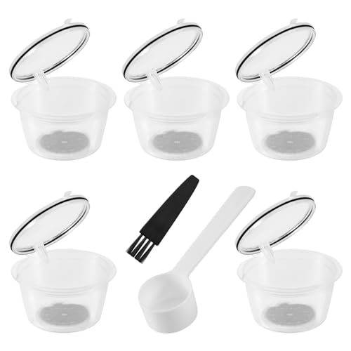 Aisuoka 5 Piezas Reutilizables para para Gusto de Filtro de CáPsula de Café Tapas de Cesta de Filtro Recargables Cepillo de Cuchara Reutilizable-1
