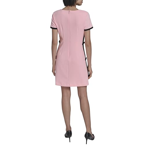 Image of Karl Lagerfeld Women's Short Sleeve Square Neck Bow Embellished Shift Mini Dress