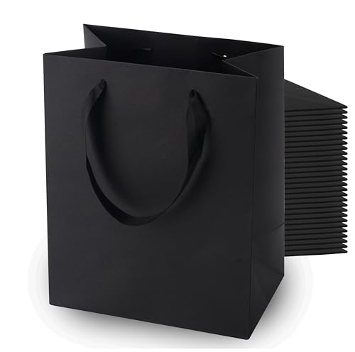 MOXARYSU Black Gift Bags With Handles: 8x5x10 Inch 30pcs Black Paper Bags Medium Bulk For Party Shopping Birthday Wedding (M 30)