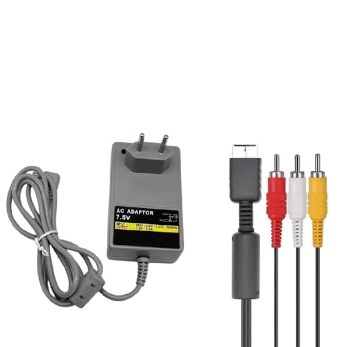 WICAREYO Fuente de alimentación cargador UE cable de alimentación con cable AV compuesto TV para PS1