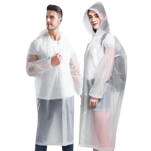 Capa de Chuva Adulto Unissex EVA Branco Transparente com Capuz Ajustável Impermeável Reutilizável Shows Parques Viagens Passeios Poncho Masculina Feminina