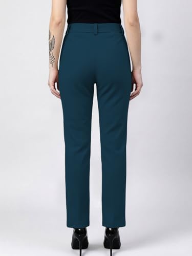 Image of Women's High Waist Formal Straight Fit Trousers Premium Stretch Office Pants Front Pleated Design Smart Workwear Bottom for Office, Casual & Business Wear