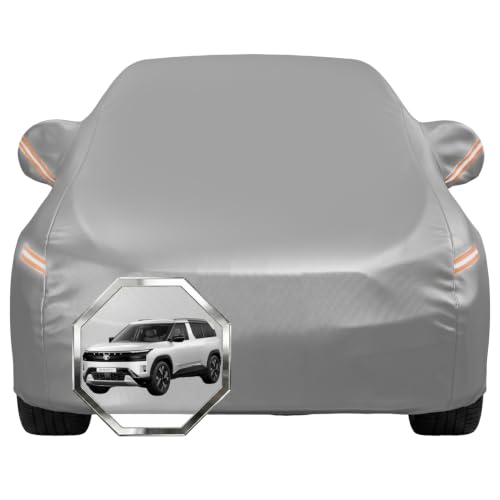 Image of Pivalo Car Cover for Tata Sierra All Model & Years with Mirror Pocket 100% Waterproof Triple Stitched Bottom Elastic Dust, Heat & UV Resistant Full Body Protection (Grey with Highlighter)