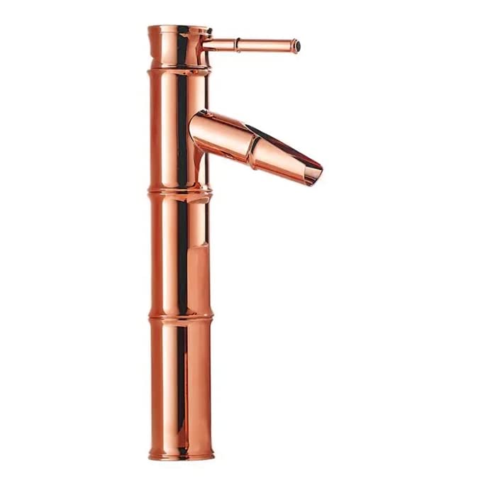 Pixaflo Bamboo Brass Extended Tall Body Hot & Cold Single Lever Basin Mixer 12" Antique Tap with 24 inches Long Braided Hoses (Rose Gold)-image-33