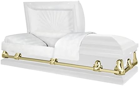 Titan Casket Orion Series Steel Casket (White and Gold) Handcrafted Funeral Casket - White and Gold Finish with White Crepe Interior