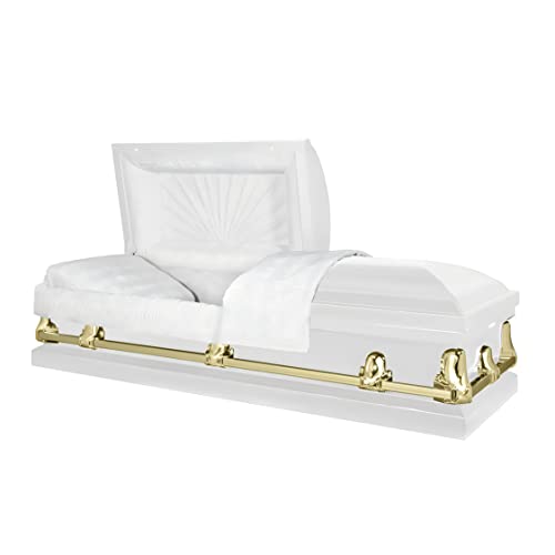 Titan Casket Orion Series Steel Casket (White And Gold) Handcrafted Funeral Casket - White And Gold Finish With White Crepe Interior #TOP1