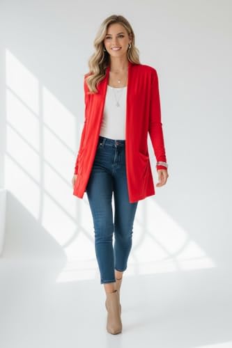 Image of ToBeInStyle Womens Open Front Long Sleeve Lightweight Asymmetrical Draped Cardigan with Side Pockets