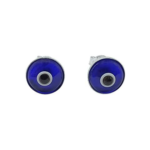 MYSTIC JEWELS By Dalia - Small Turkish Evil Eye Crystal Earrings - 925 Sterling Silver (Navy Blue) Cover