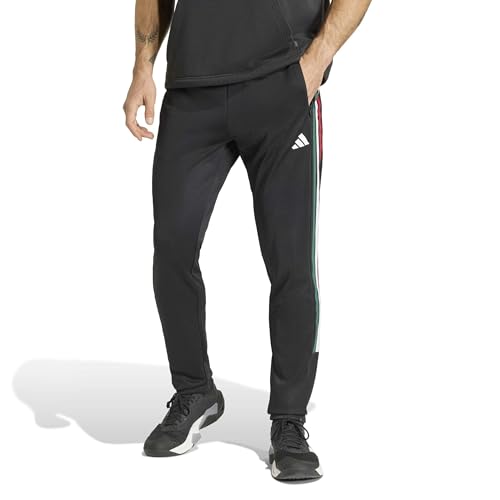 adidas Men's Workout Essentials All-Set 3-Stripes Knit Pant, Black/Team Dark Green/White/Better Scarlet, S – Ansicht 3