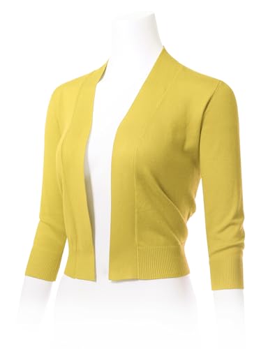 Image of Allsense Women's 3 /4 Sleeve Cropped Shrug Cardigan | Classic Bolero, Open-Front, Lightweight Soft Fine Knit Cover Up