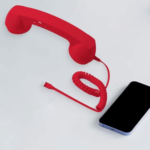 Image of Retro Phone Handset Phone Receiver for Mobile Meetings All Smartphones Black | Corded Telephones | Zoomela (Red)