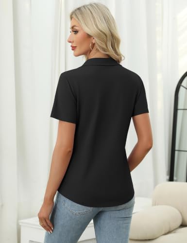 Image of LOMON Womens Golf Polo Shirt Summer Short Sleeve Quarter Zip Outfit