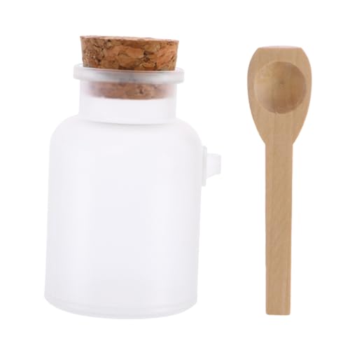 iplusmile Pot Plastique Vide Salle de Bain 100 G Rond avec Bouchon Liège et Cuillère pour Épices Cosmétiques Maison