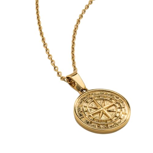 DVRK Collar Brújula Oro Hombre – Collar Brújula para Hombre de Acero Inoxidable Bañado en Oro 18k