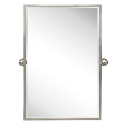 Image of TEHOME 28.5 x 36 inch Brushed Nickel Metal Framed Pivot Rectangle Bathroom Mirror in Stainless Steel Tilting Beveled Vanity Mirrors for Wall
