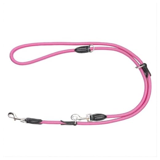 Leisegrün Nylon Hundeleine 2m verstellbar & rund | Paracord Tauleine, Umhängeleine, Doppelleine & Führleine mit Karabiner für 2 Hunde | 2 Meter x 11 mm | Pink Rosa