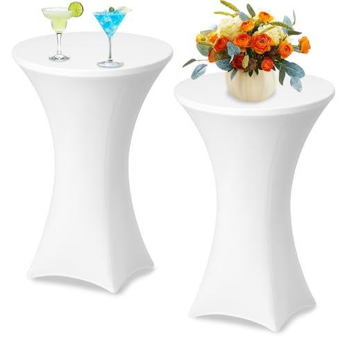 kelav Housse Mange Debout, 2 Pièces Stretch Nappe Housse Extensible Nappe Table Haute Ronde de Cocktail, pour Bar Table de Banquet Mariage Hôtel (Blanc, 80 x...