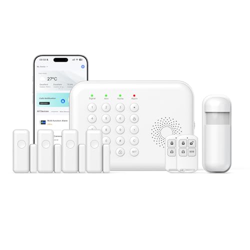 WiFi/4G Alarm 8 Pcs Kit – Wireless Smart Home Security System Expandable Easy Setup App Control 24/7 Monitoring Alexa Compatible Wireless Alarm System WiFi/4G for Home/Office/Store/Apartment