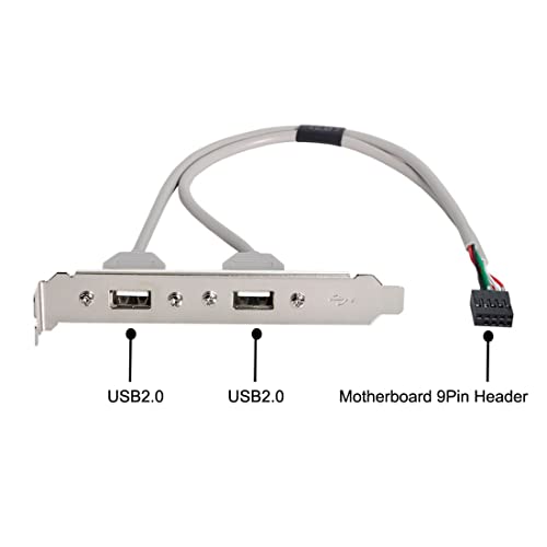 ChenYang CY 2 Port USB 2.0 Type A Female Screw to USB 2.0 9 Pin Motherboard Header Cable with Bracket, Cable 120mm PCI Bracket - Image 2