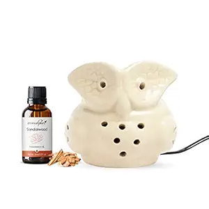 Aromahpure Brown Electric Ceramic Owl Design Diffuser 15 ml Fragrance Oil | White Sandalwood | Scented Diffuser | Elegant Diffuser for Home, Mandir, Office, Desk Decoratives, Gifting