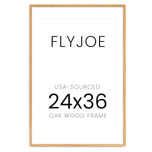 Image of FLYJOE 24x36 Oak Wood Picture Frame with Mat for 20x30, 24 by 36 USA-Sourced Natural Solid Wooden Poster Frame for Wall Display, Tempered Real Glass, Hanging Hardware Included, 1 Pack, Natural