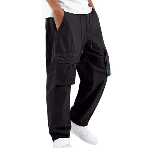 Mens Casual Pants Relaxed Fit Twill Cargo Work Pants Drawstring Multi-Pockets Durable Outdoor Hiking Joggers Trousers