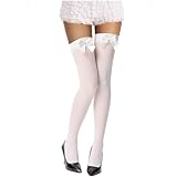 YIGETA Knee High Socks with Bow White Stockings for Women Hold-ups Black Stockings Snag-Resistant Thigh High Socks