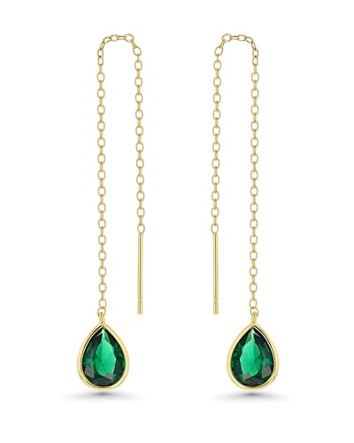 Long Dainty Gold Threader Chain (Green, Purple) Emerald Amethyst Dangle Earrings for Women by SNGIA, Minimalist Fashion Statement Trendy Thin Drop Jewelry Gifts
