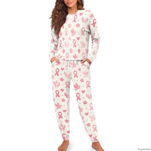 Image of Womens Pajama Sets 2 Piece Pjs Lounge Sets Long Sleeve Sleepwear Crew Neck Pullover Top with Long Pants