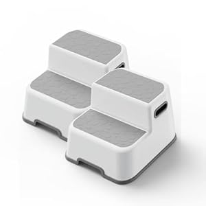 UNCLE WU Two Step Stool for KidsToddlerAdult Height 100 Hold up to 200 PoundsNon Slip Safety Handles for Potty Training Bathroom SinkBedside Kitchen 2 Pack