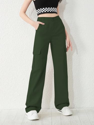Image of KATECLO High-Waist Baggy Cargo Cotton Pants for Women | Stylish Casual Cargo for Girls
