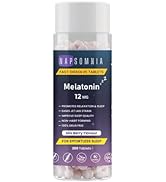 NAPSOMNIA Melatonin 12mg Fast Dissolve 200 Tablets, Melatonin Sleep Aid, Vegetarian Non-GMO Glute...