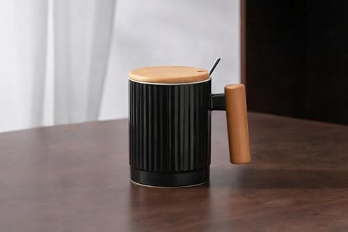 Image of Coffee Mug, Gift for Woman, Birthday Present for Girlfriend, Present for Wife Birthday, Mugs for Present, Holi Gifts, Panda Mug with Lid & Spoon Mug For Kids (Fluted Black)