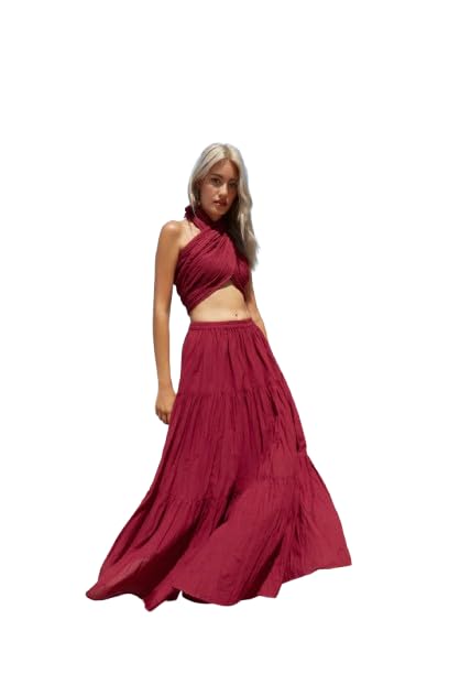 pinkhub Women's 2024 Summer Ruffle Hem Long Skirt Women Plain and Pleated Skirt-picture-47