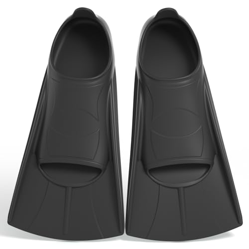 Aletas de natación de silicona, ajuste suave y cómodo, aletas cortas para niños y adultos, aletas cortas de entrenamiento para natación, aletas unisex para niños y adultos, aletas cortas (negro, XL