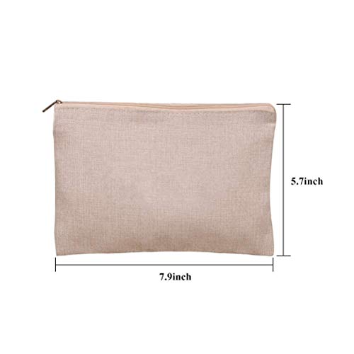 Uspacific 10pcs Multipurpose Makeup Bag with Zippe Beige Canvas Cosmetic Bag Pouches Travel Toiletry Bag Pen Pencil Blank Bag DIY Craft Bag Invoice Bill Bag
