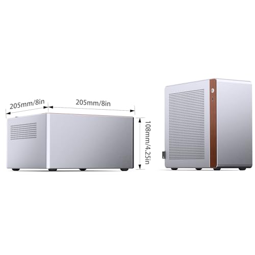 Image of JONSBO N10 Silver MINI ITX PC Case, Aluminum Alloy with Walnut Trim SFF Desktop Case, Standing or Lying, Compatible with 1U Flex PSU,Compact & Portable 4.5L Small, with 2Fans,4x2.5 SSD,Silver