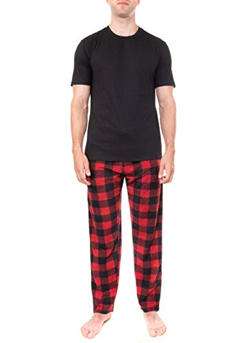 Swiss Alps Mens T-Shirt and Buffalo Plaid Check Fleece Lounge Pants Gift Set