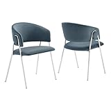 Modway Nella Performance Velvet Barrel Dining Chairs Set of 2 in Cadet Blue - Velvet Retro Club Kitchen Chairs with Metal Legs - Mid Century Modern Living Room Accent Armchairs
