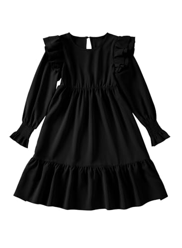 blibean Teen Girls Dress Kids Double Ruffle Long Sleeve Smocked Dresses Size 6-15 Years3
