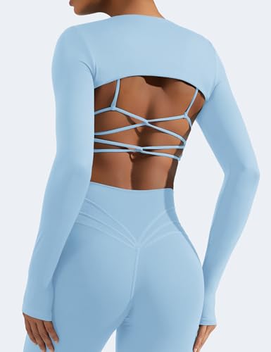 Image of YEOREO Women Crop Top Long Sleeve Bolero Open Front Workout Cropped Shirts Sports Shrug