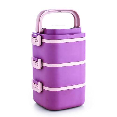 Image of Ganesh 3 Compartment Cubex Insulated Food Container with Attractive Spoon - Airtight Leak-Proof Lunch Box for Office, School, Picnic 1140ml- Peach
