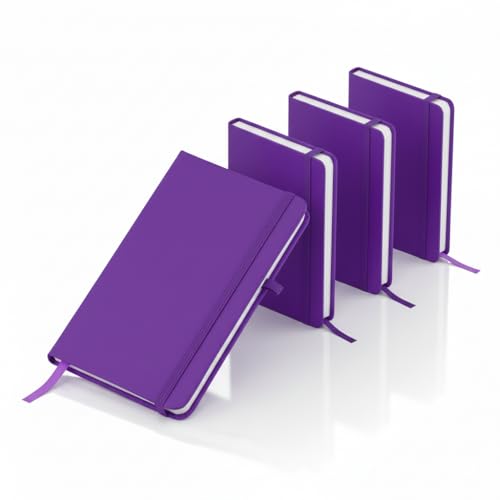 Caderno de anotações com elástico no tamanho A5, suporte para caneta, capa dura em material sintético, miolo 80 folhas pautadas na cor bege. Caderno A5 Capa em PU (21x14,5) (3, Roxo)