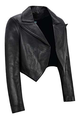 Women Cropped Jacket Open Shrug Bolero Evening Blouse Coat Lambskin Leather 56502