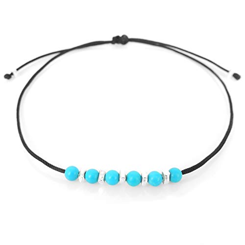 Pulsera de Piedras Preciosas de Turquesa Azul Mejorada para una Poderosa Curacin del Chakra de la garganta, Cordones trenzados fcilmente ajustables, Cristal Reiki, Joyera simple para el uso diario